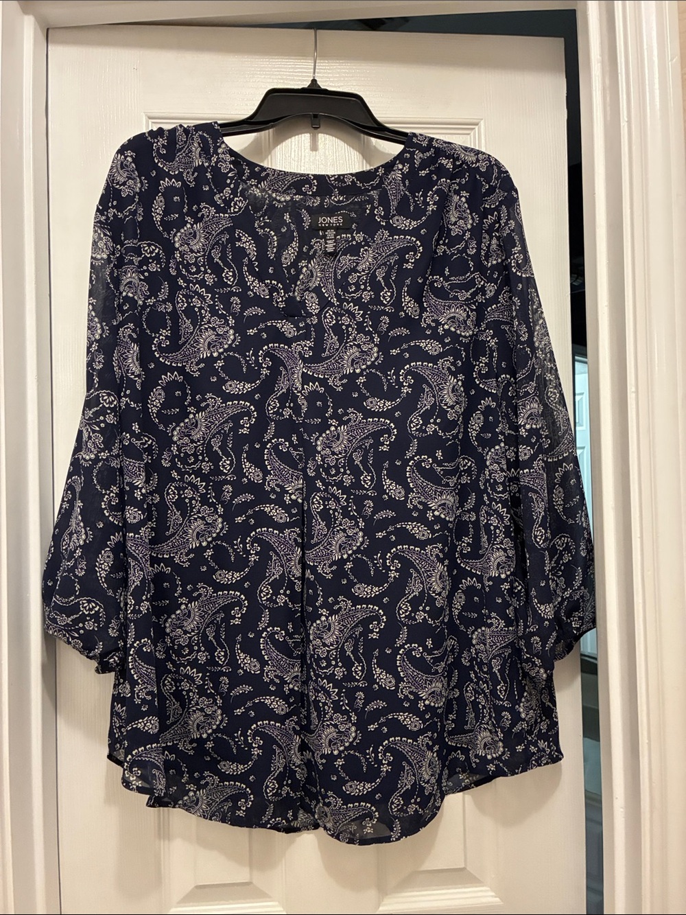 Jones New York Navy Paisley Tunic Blouse